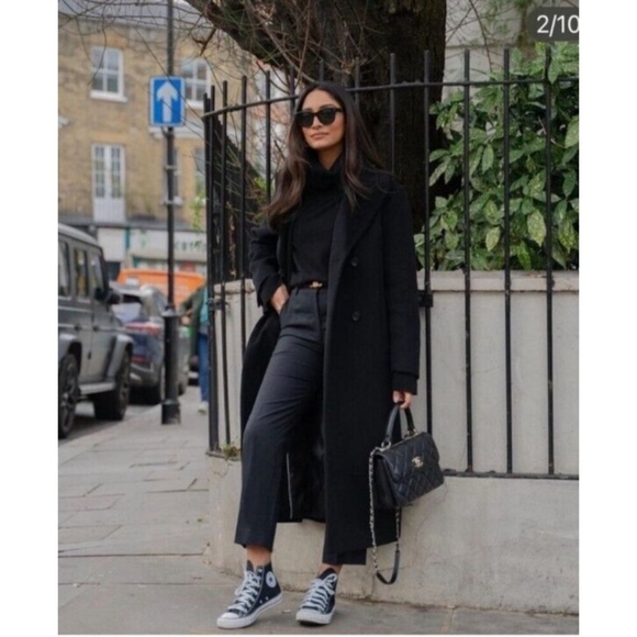 ZARA Double Faced Black Wool Blend Double Breasted Long Oversized Coat - Picture 12 of 13